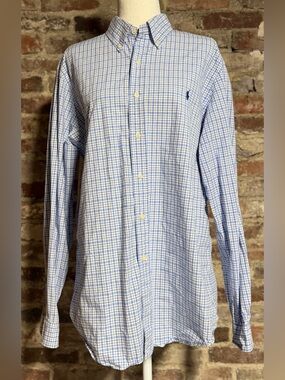 Polo Ralph Lauren Men’s Large Blue and White Tattersall Check Button Down Shirt